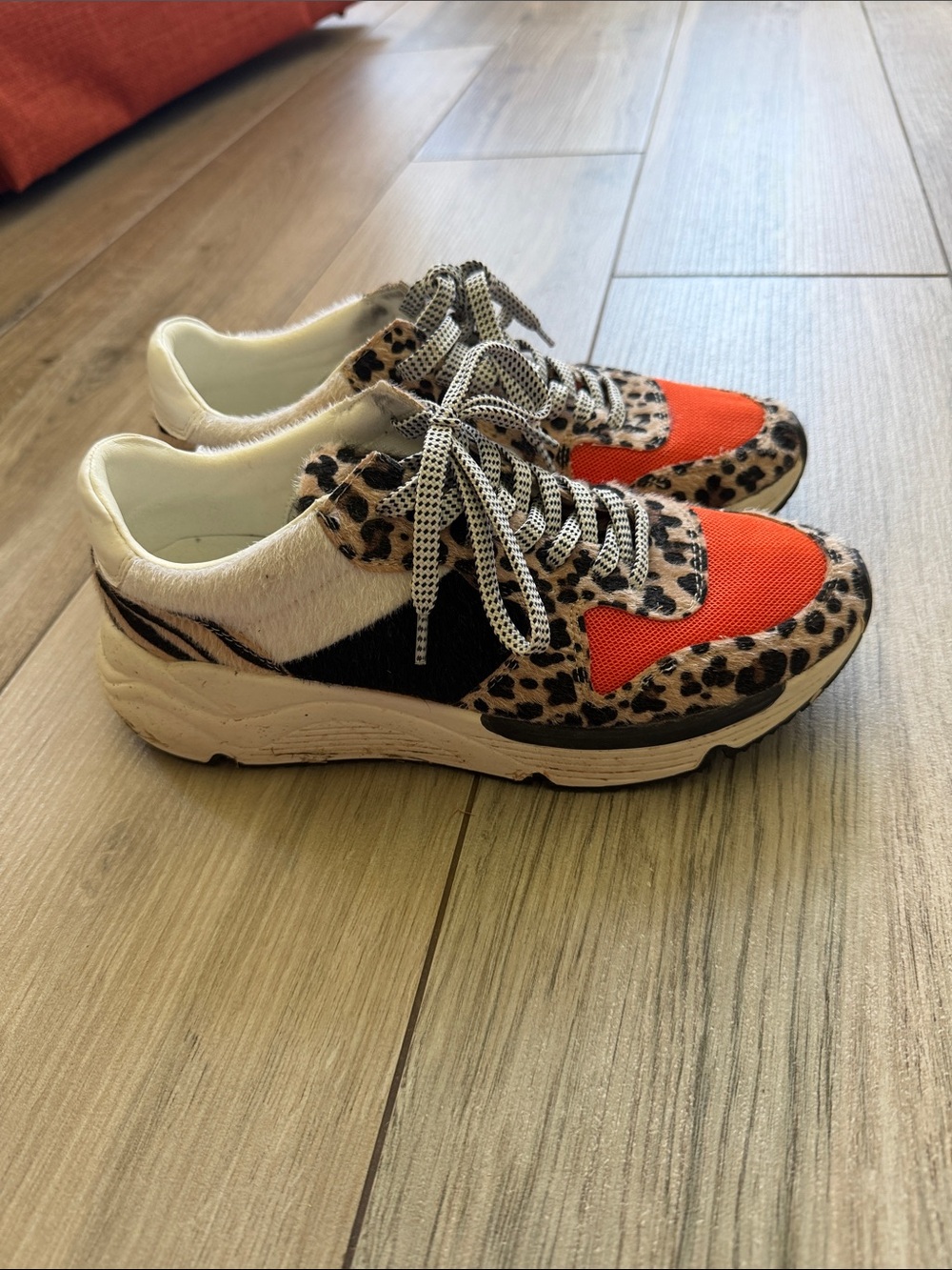 Oasis Leopard Accent Sneakers with Bright Orange Mesh